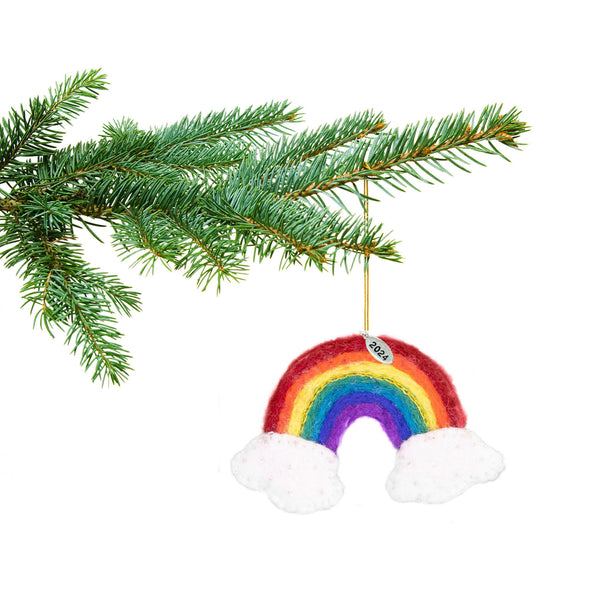 Cute Felt Rainbow Christmas Ornament, Felt Fair Trade, Made in Nepal - Comes in a Gift Bag