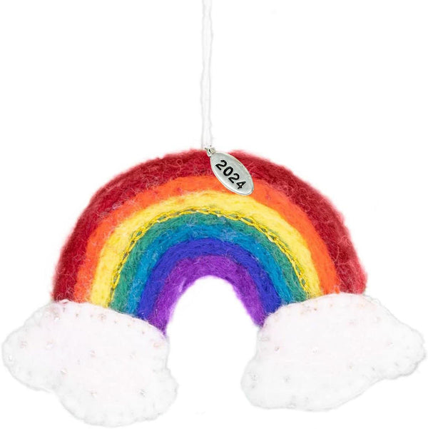 Cute Felt Rainbow Christmas Ornament, Felt Fair Trade, Made in Nepal - Comes in a Gift Bag