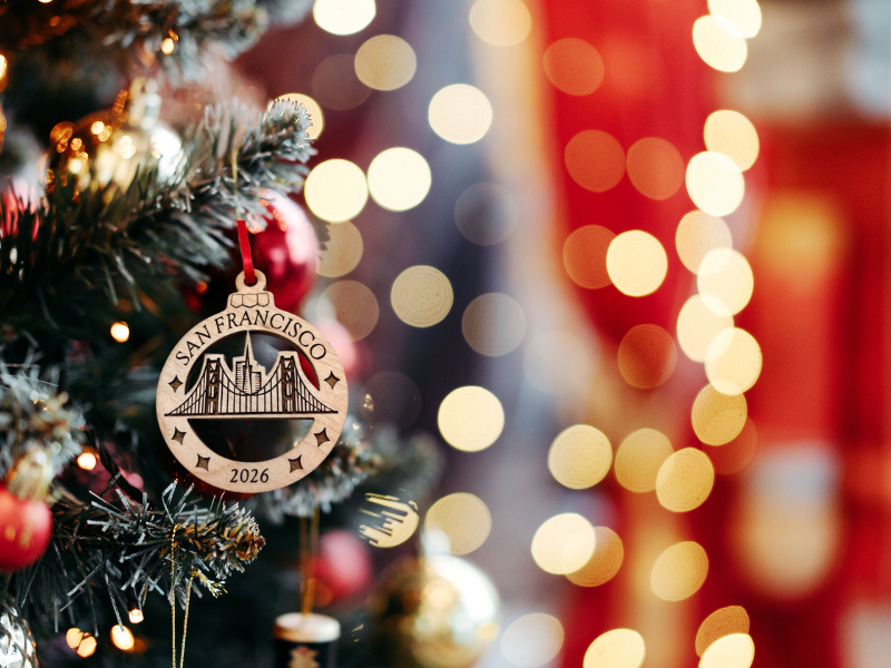 San Francisco Ornament in Laser Cut Wood, Golden Gate Bridge Travel Souvenir or Gift 2026, Comes in Gift Box