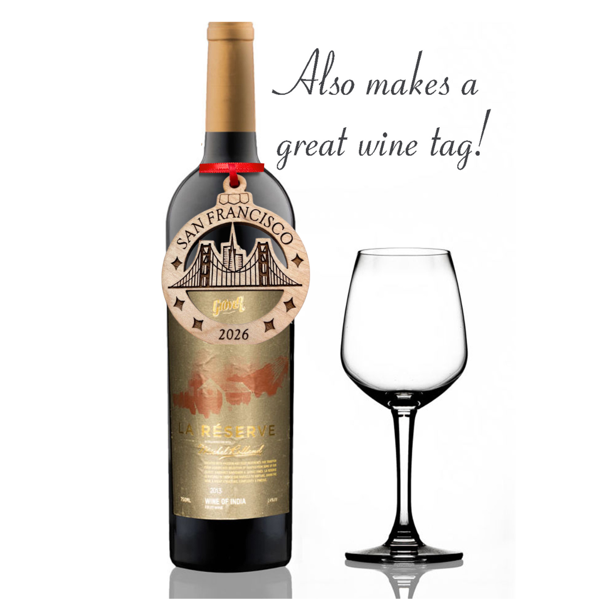 San Francisco Ornament in Laser Cut Wood, Golden Gate Bridge Travel Souvenir or Gift 2026, Comes in Gift Box