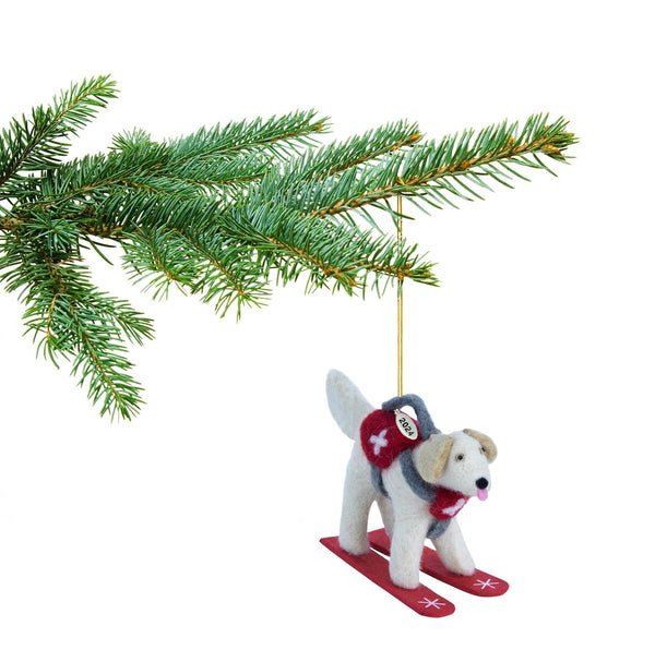 Dog Skiing Ornament 2024 - Fair Trade, Hand Made Christmas Gift Lab, Retriever