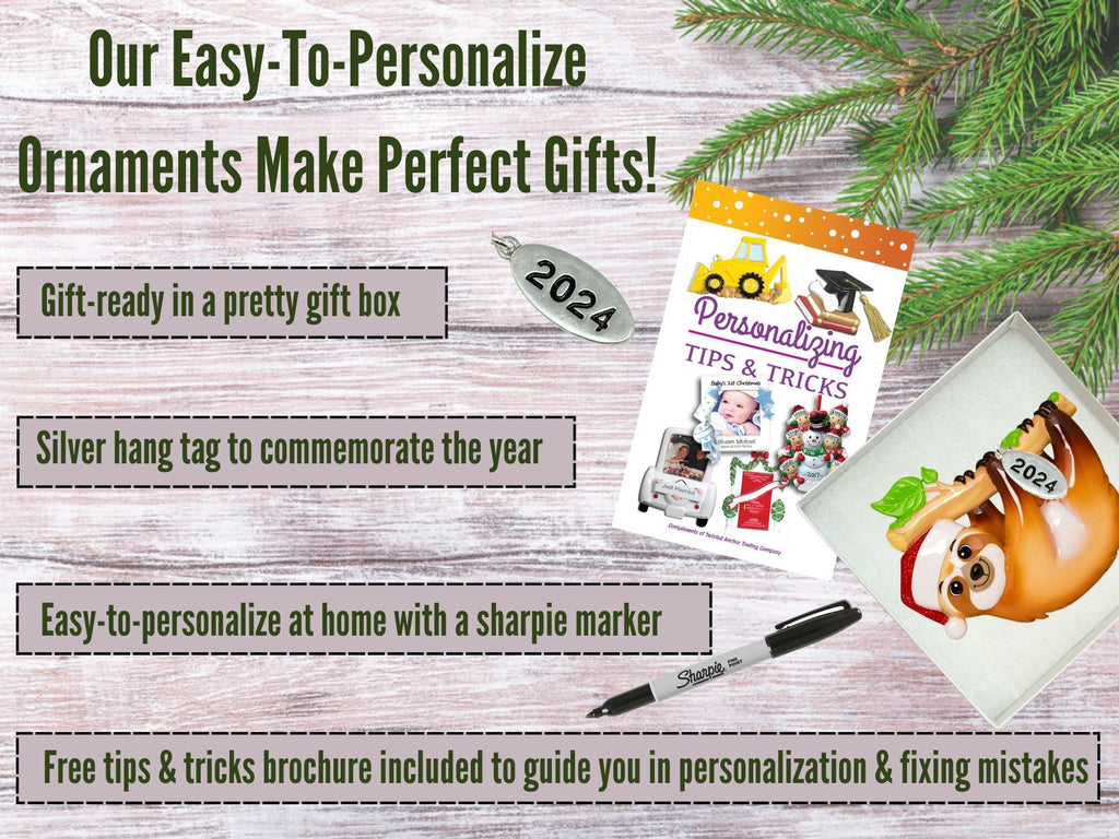 Sloth Ornament - Sloth Christmas Ornaments 2025 - Easy to Personalize - Comes in a Gift Box So It's Ready for Giving