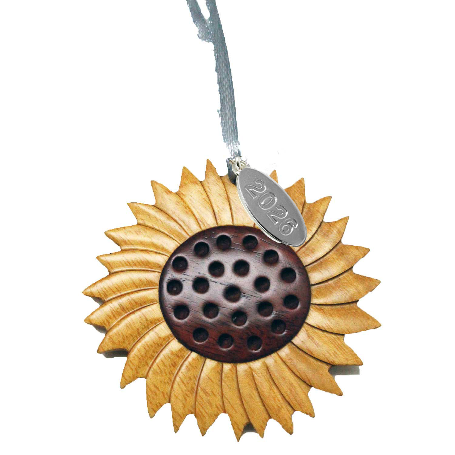 2026 Sunflower Ornament Two-Tone Wood Intarsia Design - Sunflower Gifts for Women - Comes in A Gift Box