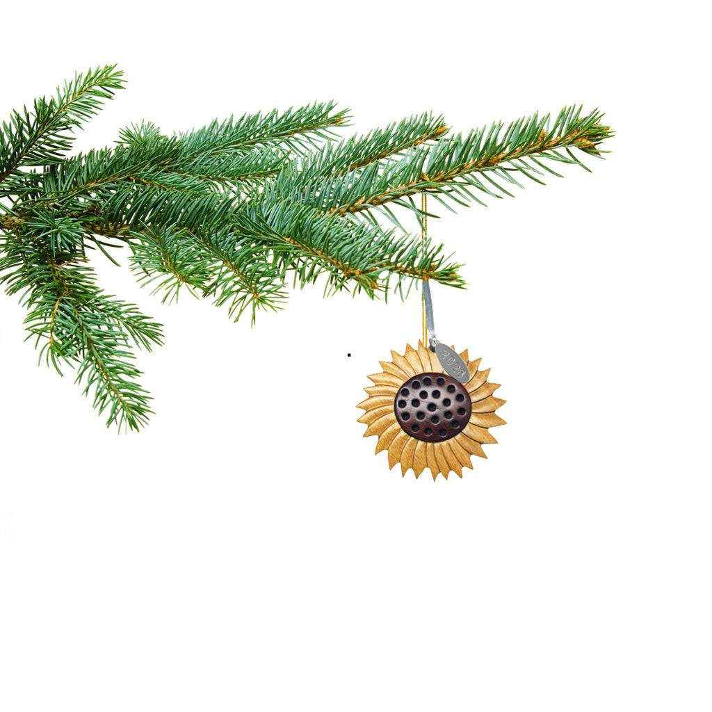 2026 Sunflower Ornament Two-Tone Wood Intarsia Design - Sunflower Gifts for Women - Comes in A Gift Box