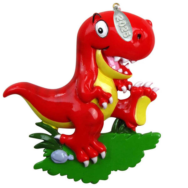 Dinosaur Christmas Ornament - Red T-Rex Ornament - Easy to Personalize at Home - Comes in Gift Bag So Its Ready for Giving!