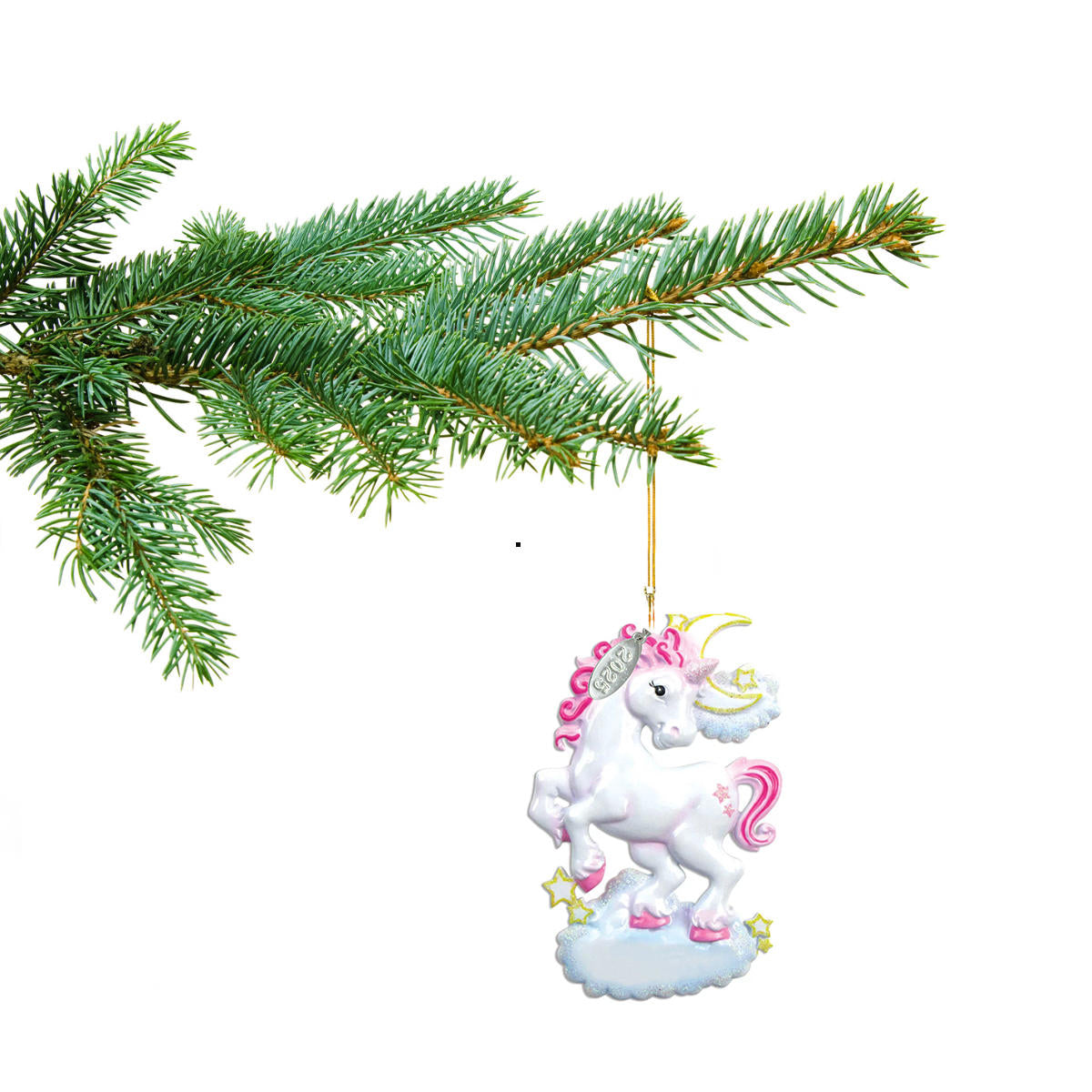Stunning Windswept Unicorn Ornament with 2025 hangtag, in gift box