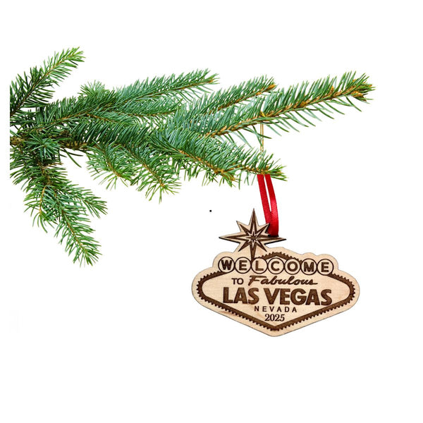 Las Vegas Christmas Ornament 2025 in Laser Cut Wood - Las Vegas Souvenirs and Gifts, Vegas Ornament - Comes in a Gift Box