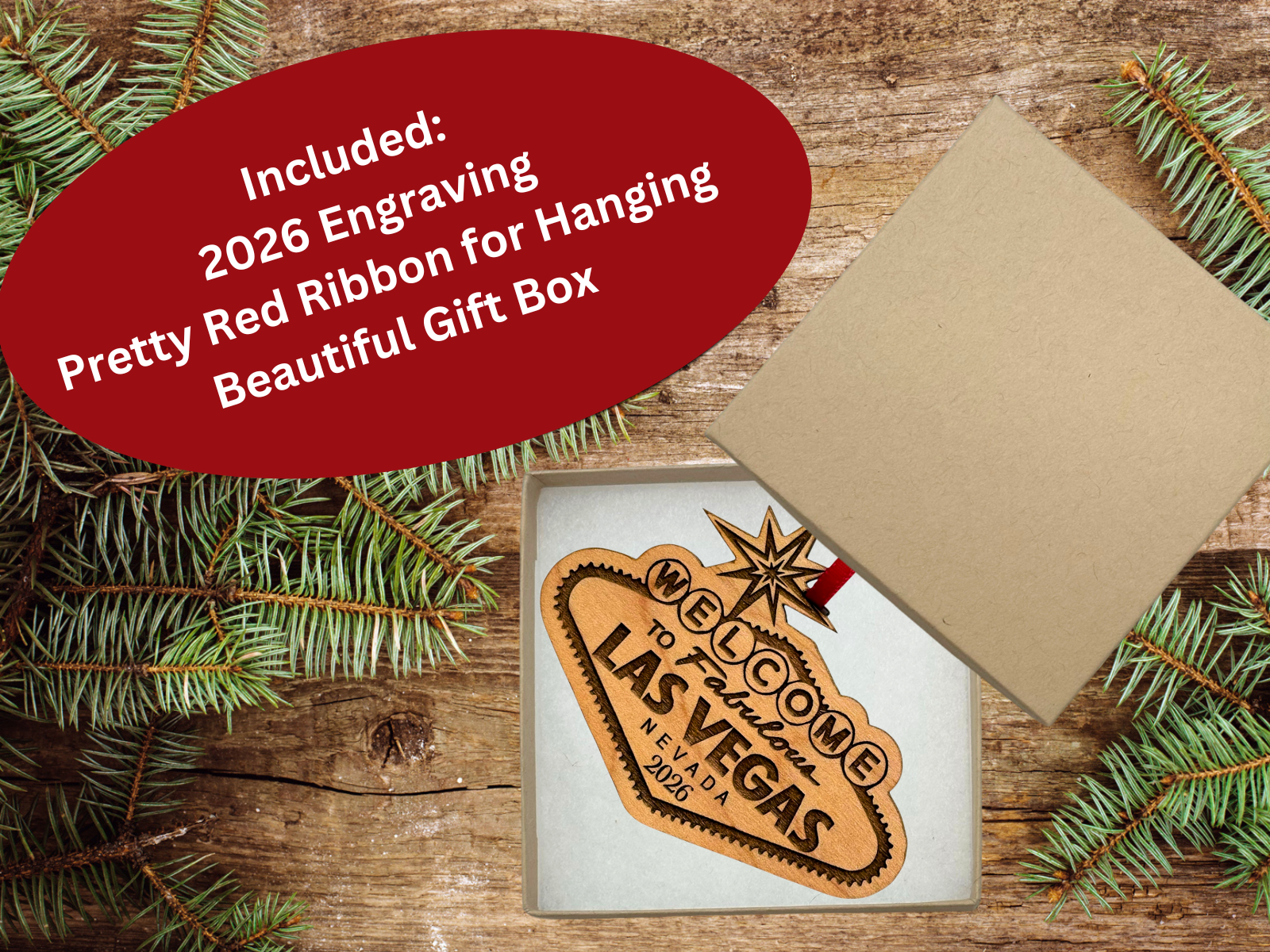 Las Vegas Christmas Ornament 2026 in Laser Cut Wood - Las Vegas Souvenirs and Gifts, Vegas Ornament - Comes in a Gift Box