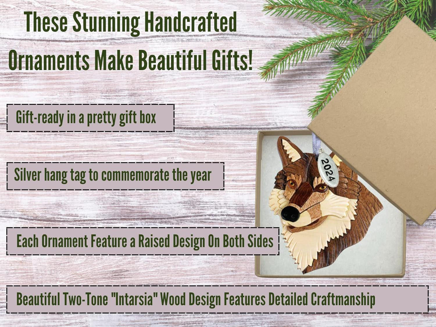 2024 Wolf Christmas Home Ornament - High Quality Two-Tone Wood Wolves, Gift box