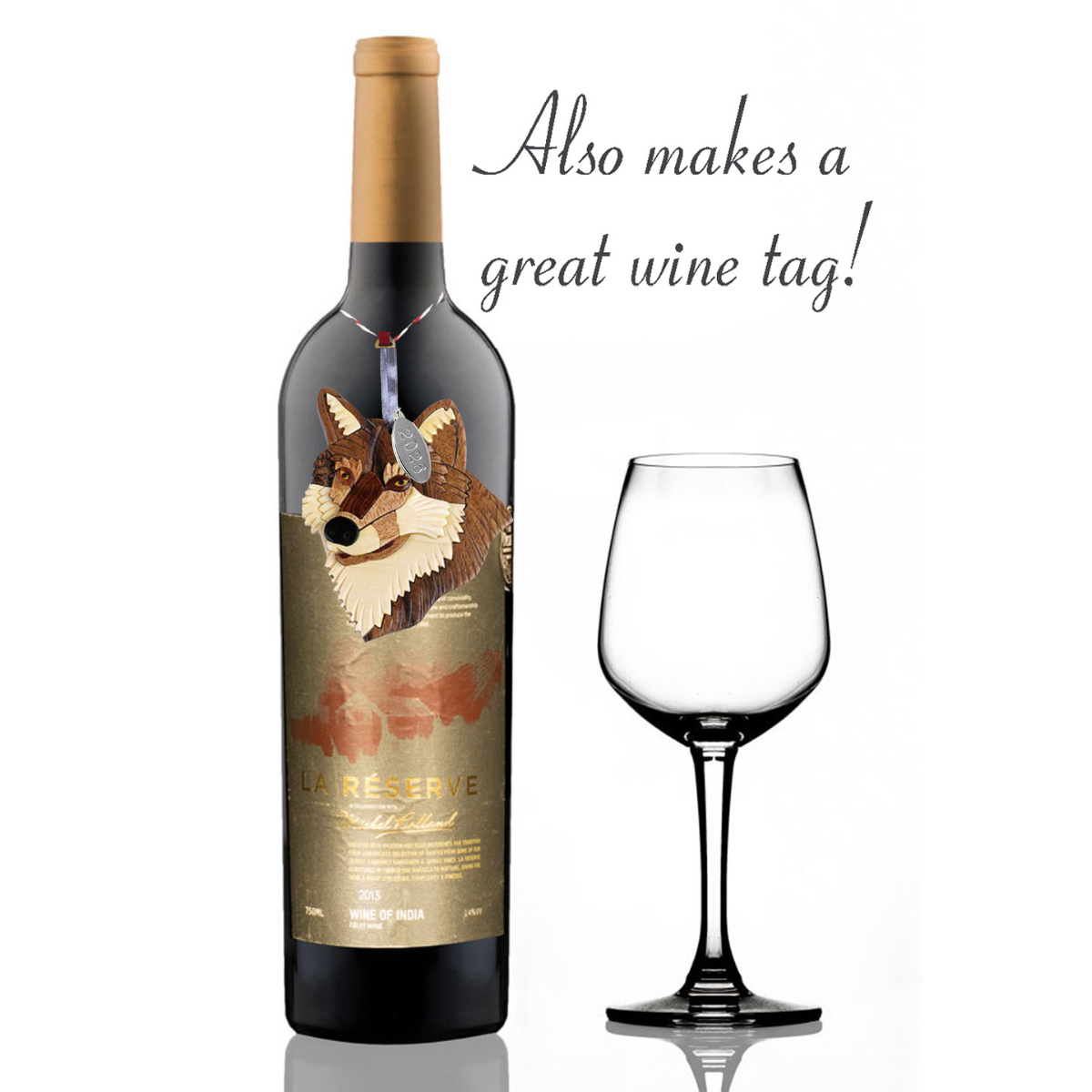 2026 Wolf Ornament Two-Tone Wood Intarsia Design - Comes in a Gift Box