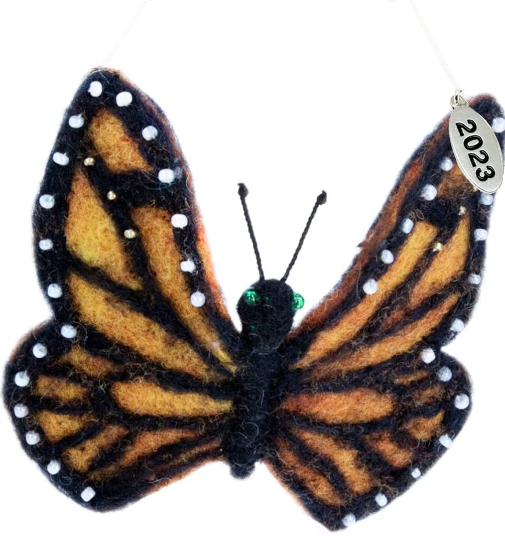 Butterfly Ornaments 2023, Felt Orange Monarch Butterfly Gifts for Women - - Felt Christmas Ornaments Fair Trade, Hand Felted Made in Nepal - Comes in a Gift Box so It's Ready for Giving