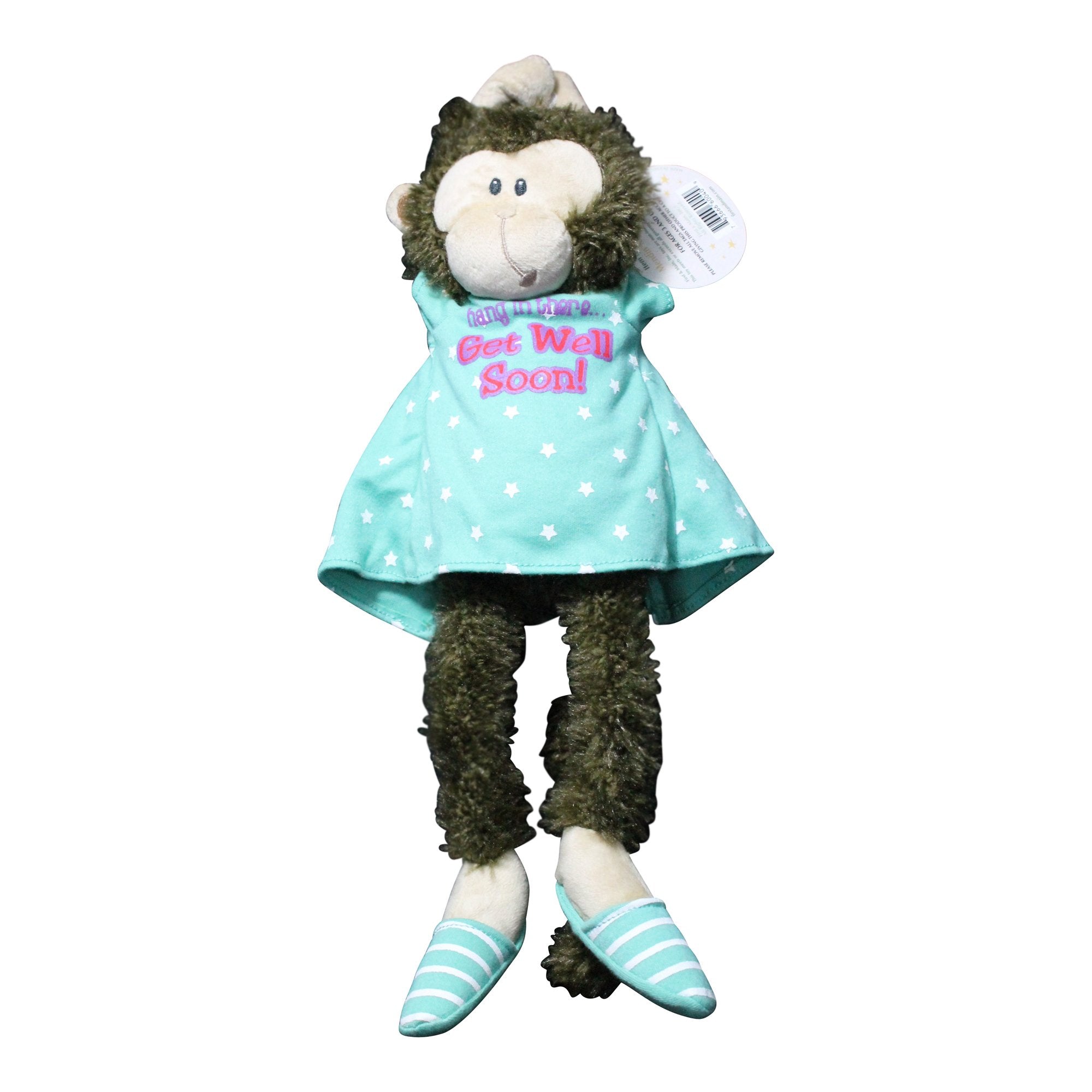 Get Well Gifts - 8" Cuddly Marvin Monkey Hang In There Plush Gift Set with Jelly Belly Jelly Bean Gift Box, Comes in organza bag