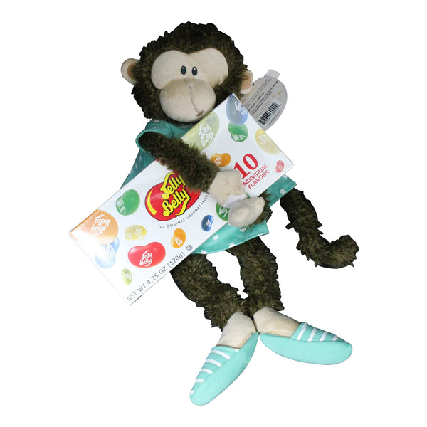 Get Well Gifts - 8" Cuddly Marvin Monkey Hang In There Plush Gift Set with Jelly Belly Jelly Bean Gift Box, Comes in organza bag